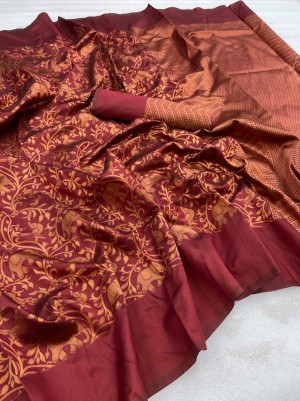 Maroon New Beautiful Banarasi Silk With Zari Work For Women Saree